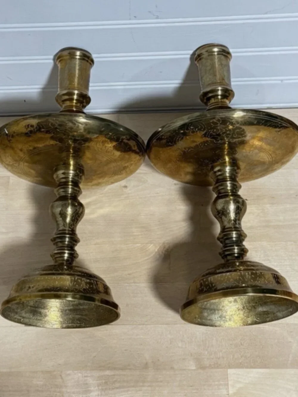 Vintage Brass Candlesticks Pair 11.5